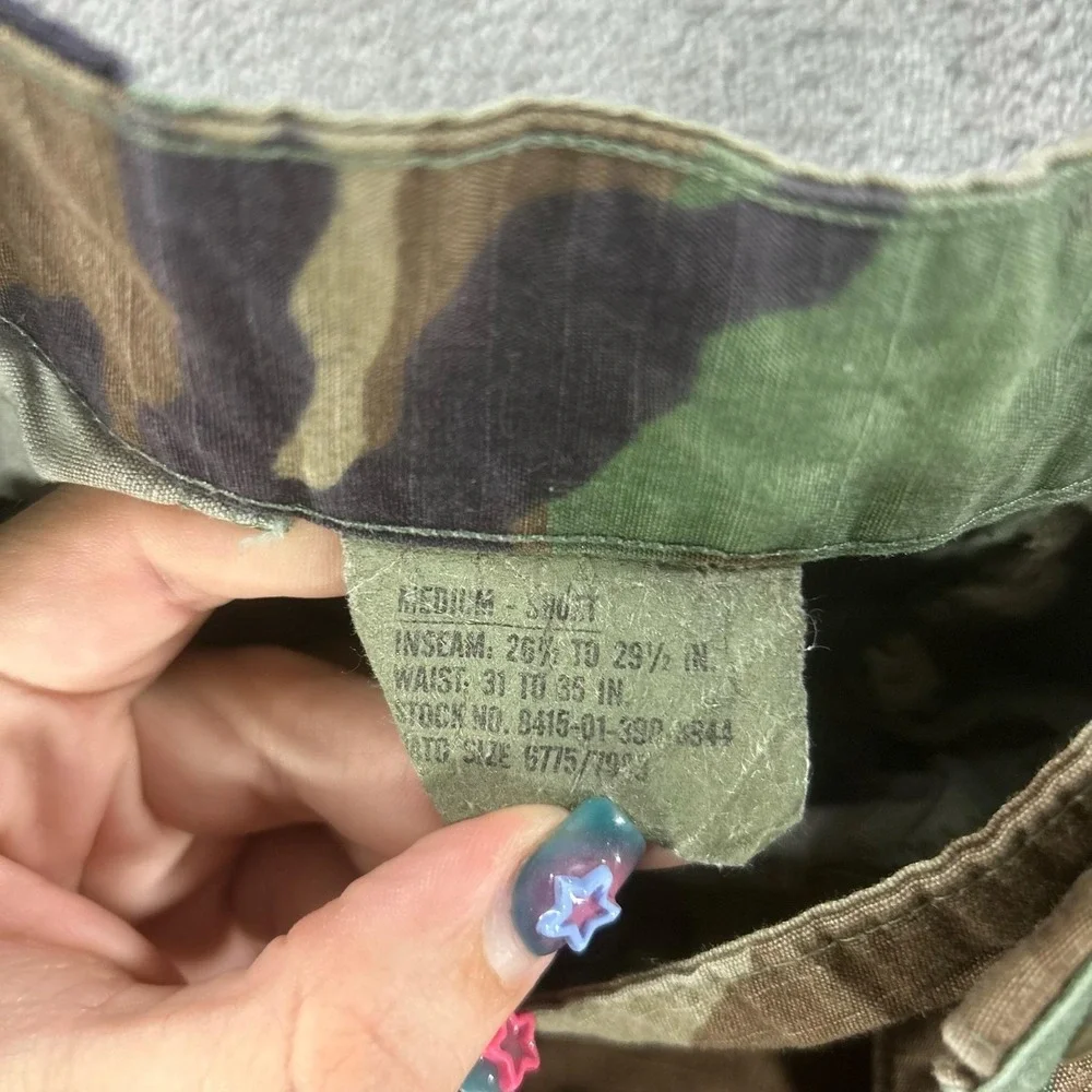 Camo Cargo Pants Mens 33x27 Green Ripstop Adjustable BDU Military Drawstring